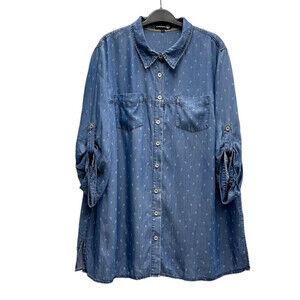 Claire France blue lyocell denim 3/4 sleeves shirt size 18 US anchor pattern